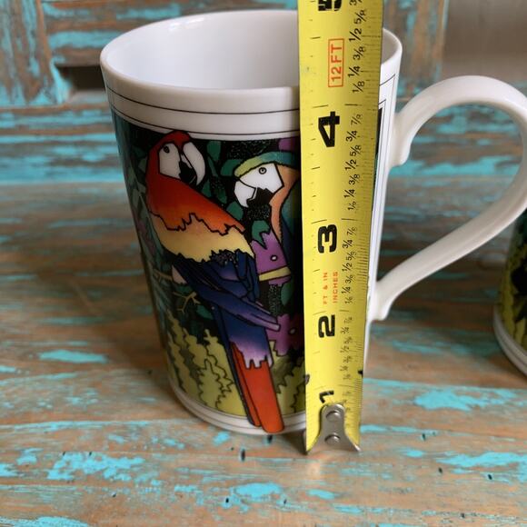 Dunoon Mugs Set Burma Parrots Ruth Boden Scotland Coffee Cups Tropical Birds - Picture 7 of 9